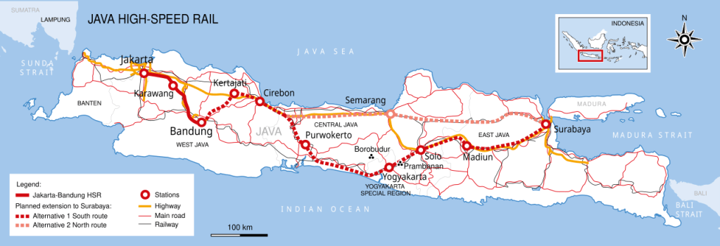 KCIC high-speed rail line, Indonesia. Map by Gunawan Kartapranata (CC BY-SA 4.0 license).